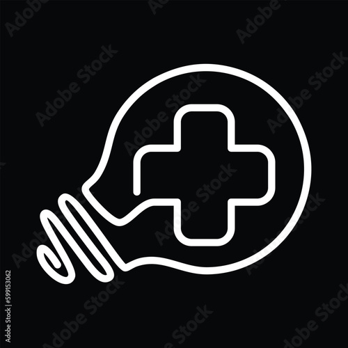 Medical Bulb vector icon. Style is flat symbol, white color, rounded angles, black background.