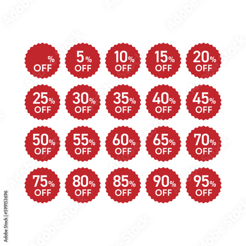 割引セールアイコン集 - 10%OFFから90%OFFまでのお得なプロモーションバーゲンデザイン素材