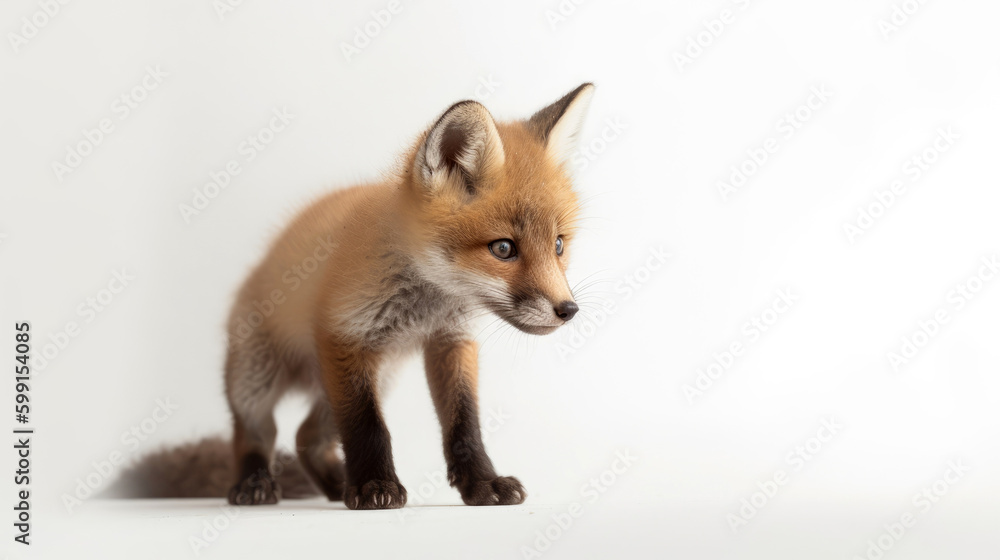 Baby Red Fox, minimalistic background. Generative AI