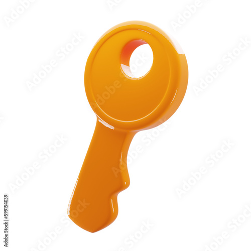 glossy modern 3d rendering key icon with orange color 3d illustration