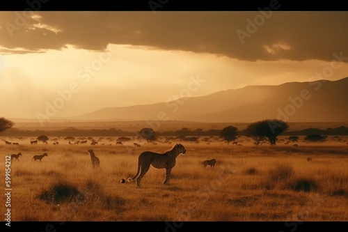 sunset in the savannah made with generative ai