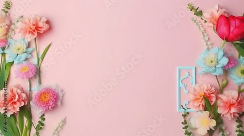 Pink flower with pink background, copy space for text