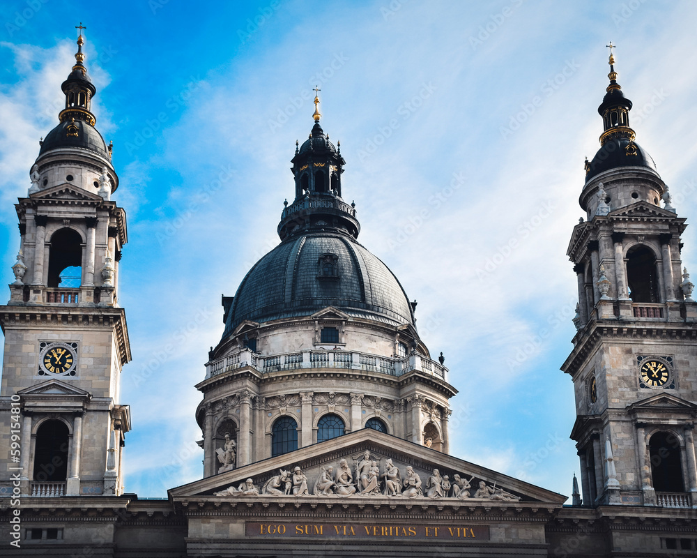 View St. Stephen's Basilica dome in Budapest city