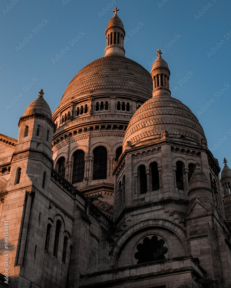 Perspetive of Sacre Coeur Cathedral at sunset