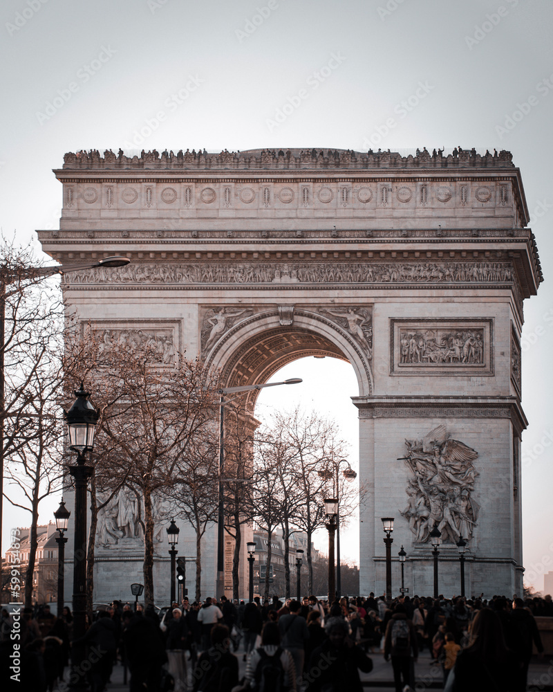 Arc de Triomphe in Paris seen from the Champs Elysees