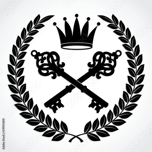 laurel wreath with crossed keys and crown / vector illustration