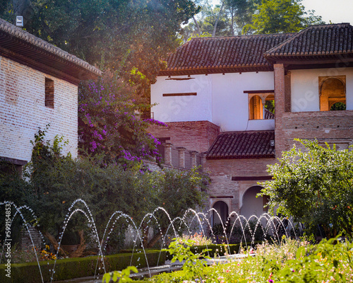 gardens and fountain of the alhambra in Granada