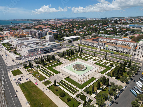 Beautiful view to garden and CCB (Centro Cultural de Belém) museum