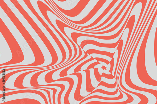 Summer Psychedelic Red and White Color Backdrop. Retro Background Spiral Hypnotic Line. Pop Art Style for Banner, Cover, Festival. Vector Illustration.