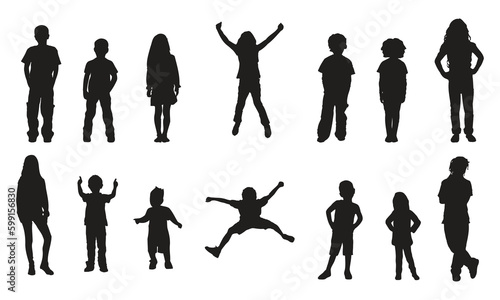 Set of kids boy and girl silhouette isolated on white background. Vector illustration.