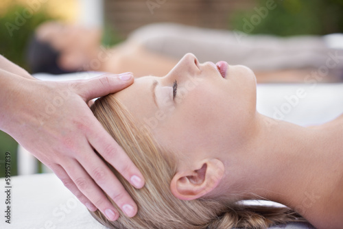 Relax  facial massage  women at reiki spa for health  wellness and luxury treatment with eyes closed. Beauty salon  professional skin care therapist and healthy face of woman with cosmetic therapy.