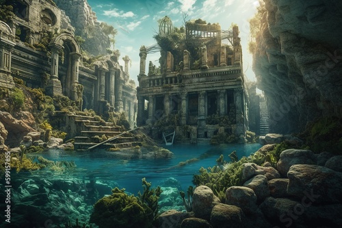 The Lost City. Mythic architecture. Generative AI © marikova