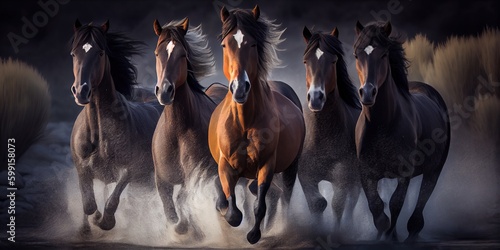 Beautiful horses in motion. Generative AI