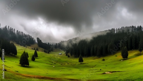 Cloudy ambiance in the beautiful town of Khajjiar, Himachal Pradesh photo