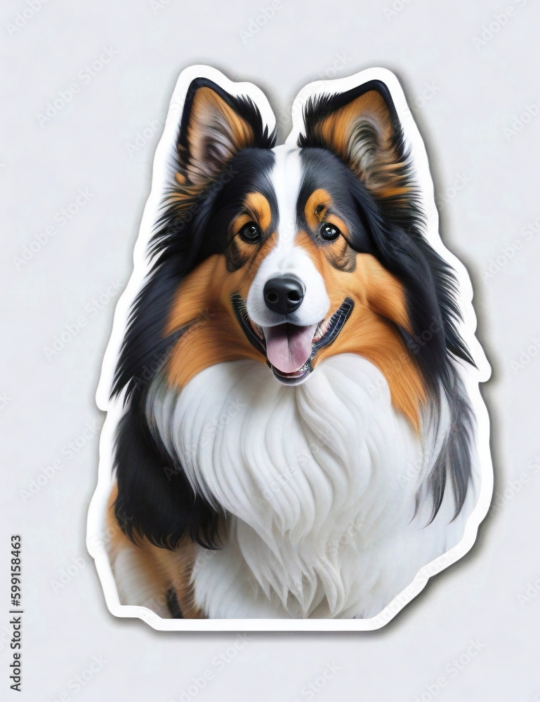 cute shetland sheepdog dog portrait, sticker, stickers, centered, posing to camera, generative AI