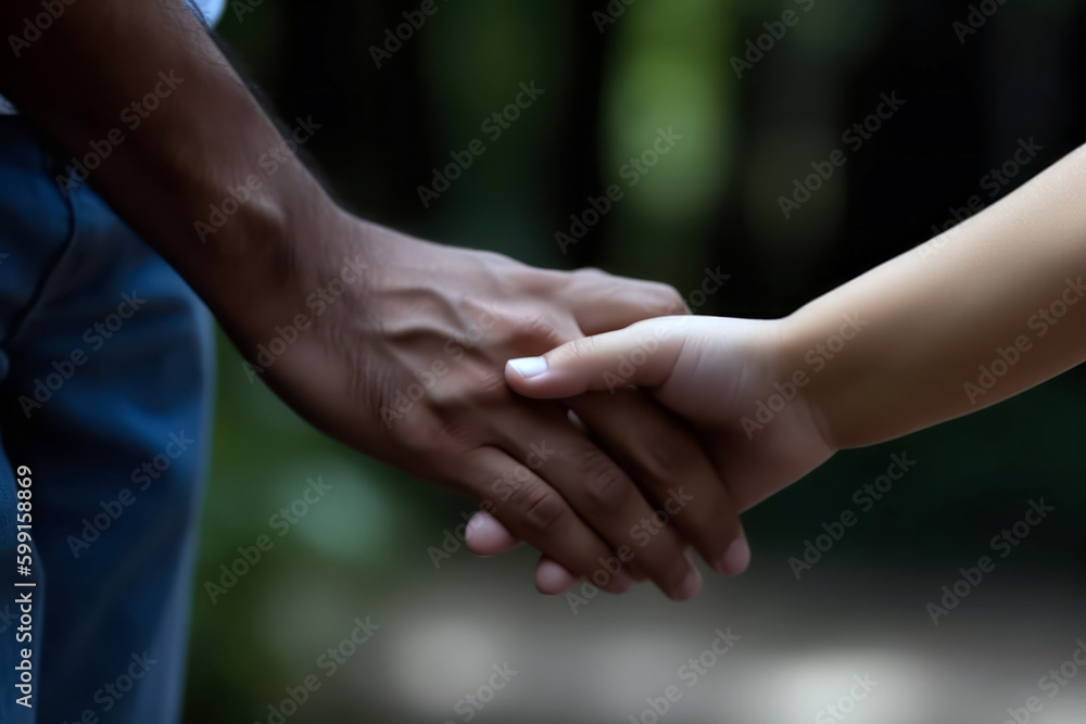 Fathers day. Parent and child hands close up. Generative AI Fathers day. Parent and child hands close up. Generative AI