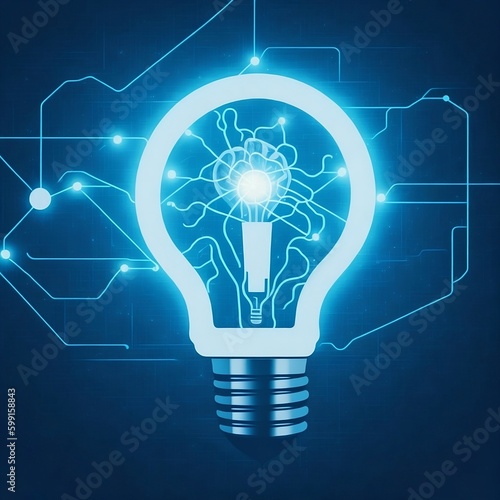 Glühbirne blau LED, linien, Innovation, Technologie, AI, KL, zukunft, Hintergrund, Punkte, leuchten