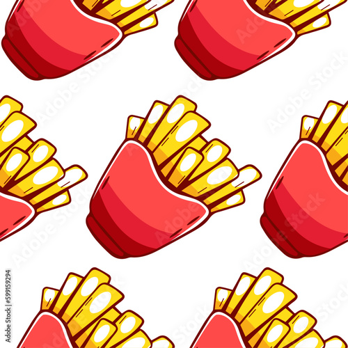 Vector pattern on the theme of french fries in cartoon style.