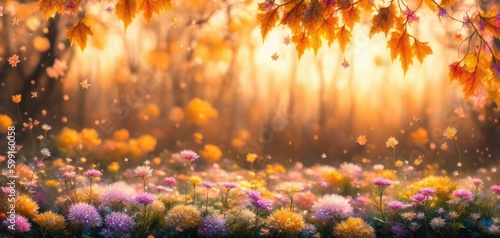 Beautiful background with flowers and sunlight