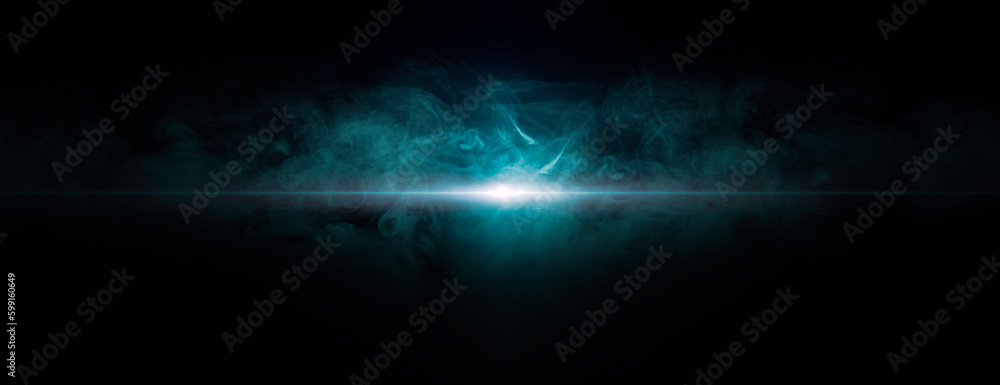 Fototapeta premium Abstract technology background, Empty dark blue floor, studio room with smoke floating up the interior texture, wall background, laser light, digital future technology, artificial intelligence
