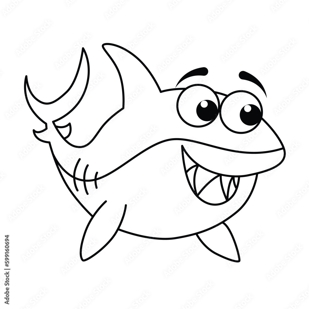 Fototapeta premium Funny shark cartoon vector coloring page