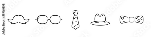Bow, ties, hat, mustache icon set, father day illustration