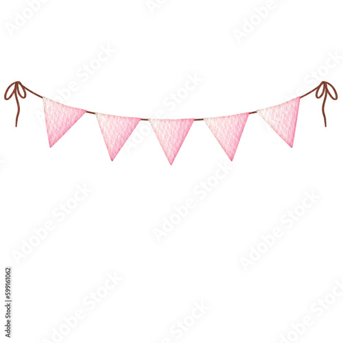 Watercolor pink pennants Party flag. 