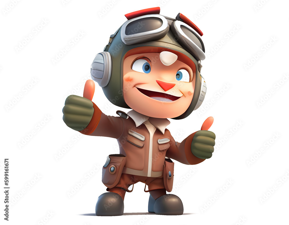 Happy pilot character on a transparent background (PNG). AI-generated.