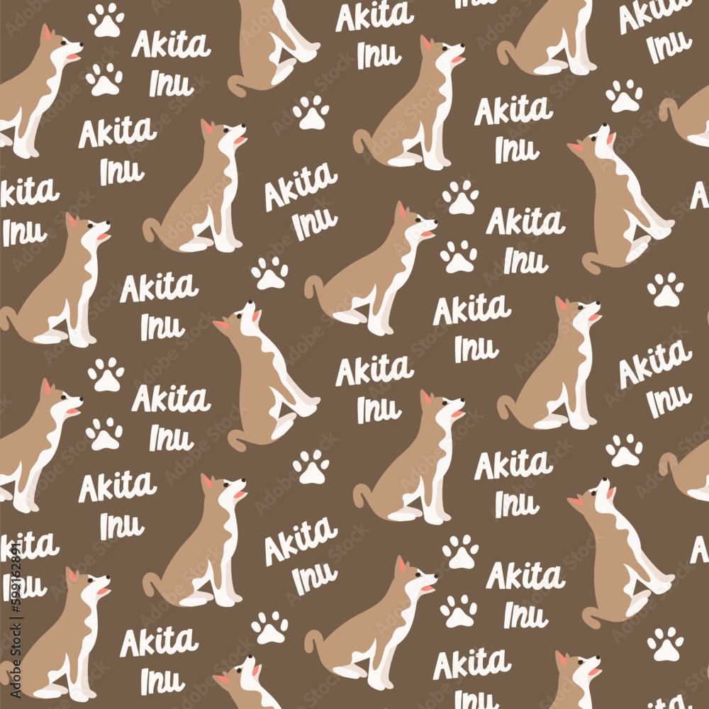 Dogs akita inu dog seamless repeat pattern. natural. gender neutral. earth tones. beige, brown. cute pet puppy.