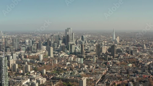 Aerial slider shot of central London skyscrapers from City Road photo