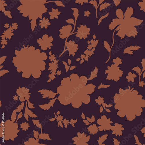 The silhouette of a seamless floral pattern in brown tones.