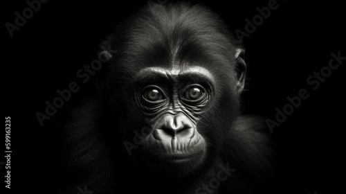 Baby Gorilla, minimalistic background. Generative AI