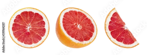 Panel kuchenny z motywem Set of fresh slices grapefruit. Grapefruit isolated. Collection of grapefruit slice, half on white.