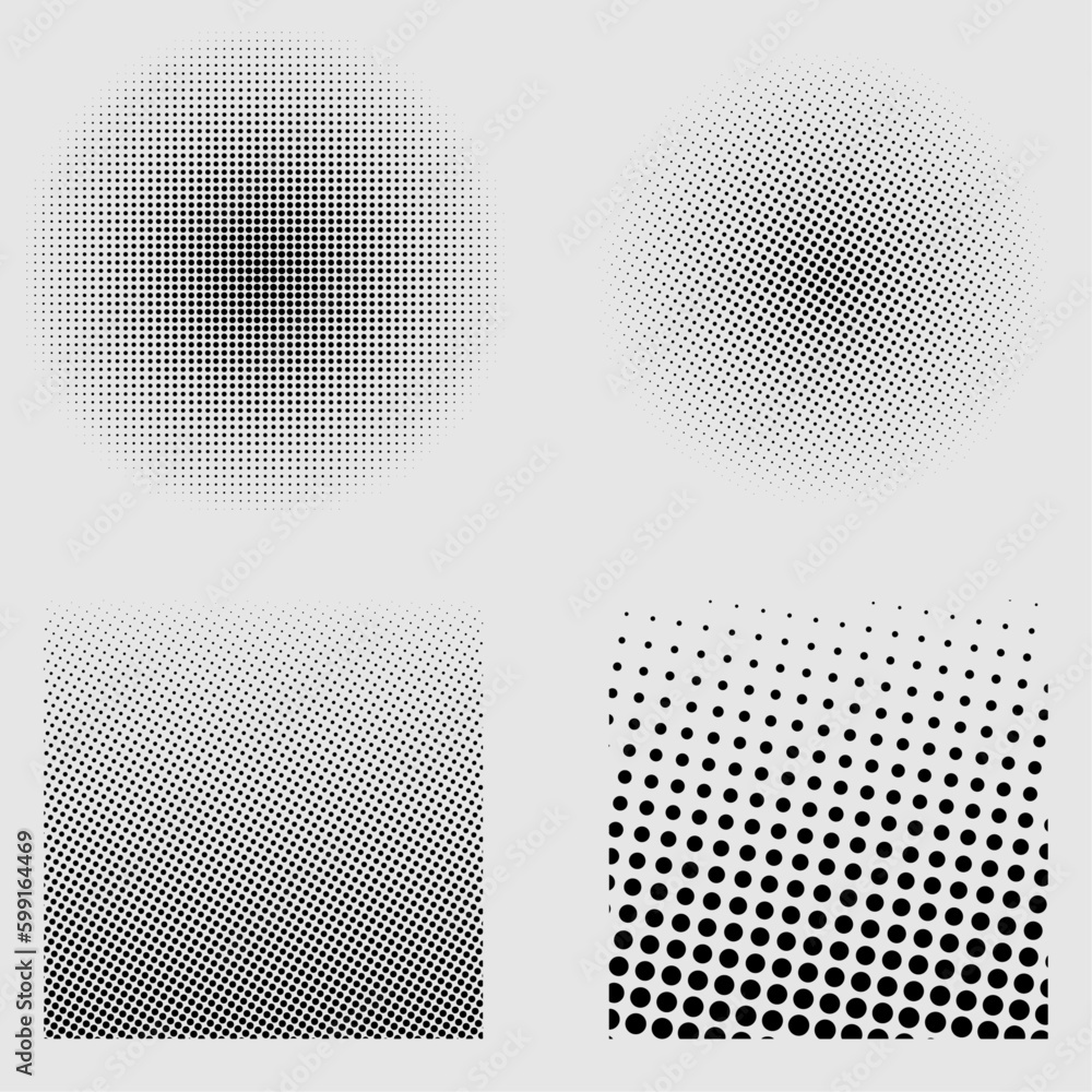 Set of halftone pattern black and white halftone texture set of dots