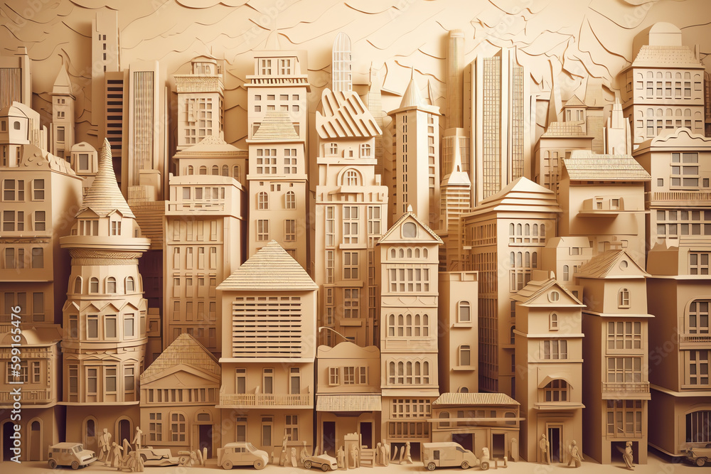 paper art style of a bustling cityscape. generative AI