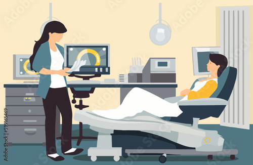 pregnant mom at doctor's appointment. simple vector graphic with white background. generative AI technology
