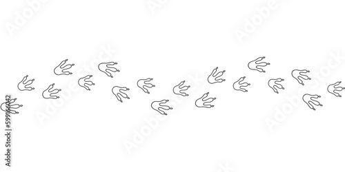 Dragon footprint wave line. Hand drawn dinosaur paw prints. Dragon foot silhouette. Dino cute trail texture. Vector illustration isolated on white background.