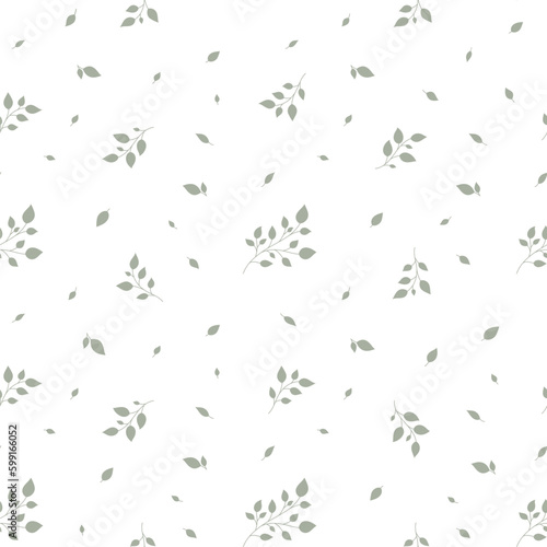 Green leaf branch twig seamless pattern stamp silhouette. Forest garden plant olive color wrap interior design pastel print floral textile home decor natural cosmetic wallpaper cover web background