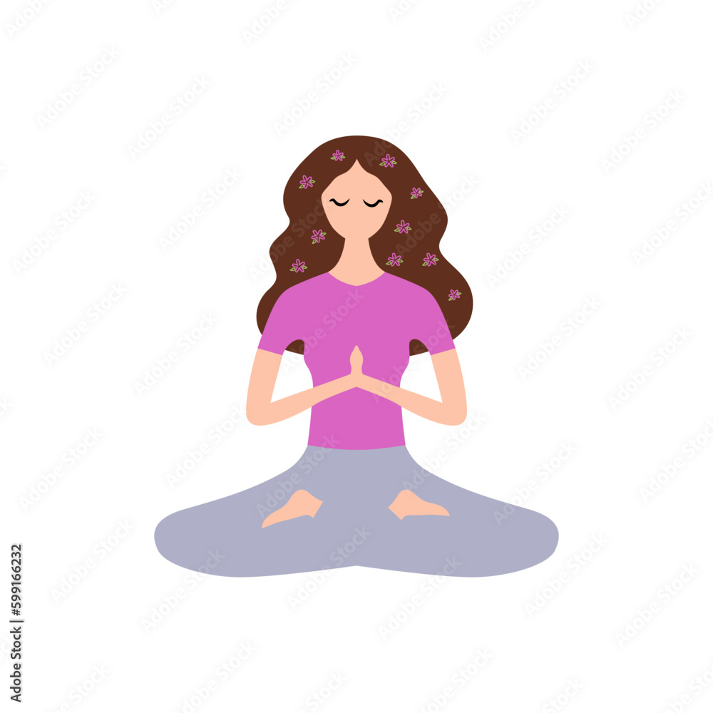 Retro Woman making Yoga Asana Vector Illustration isolated on White Retro Woman making Yoga Asana Vector Illustration isolated on White