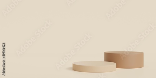 Fototapeta Naklejka Na Ścianę i Meble -  Product display stand on brown background.3D podium on brown background.Geometric platform show cosmetic product.Stage showcase,Abstract.Minimal mockup 3D render