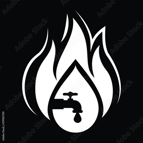 Fire and tap White flat simple icon with shadow