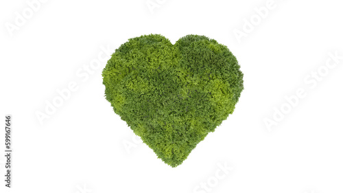 Mossy heart isolated on white background 3d render