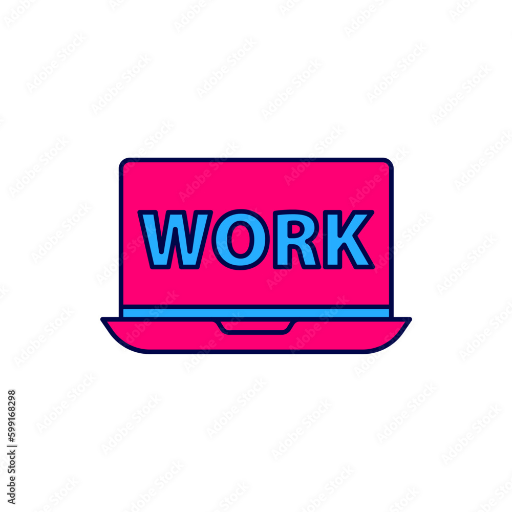 Filled outline Laptop with text work icon isolated on white background. Vector Filled outline Laptop with text work icon isolated on white background. Vector