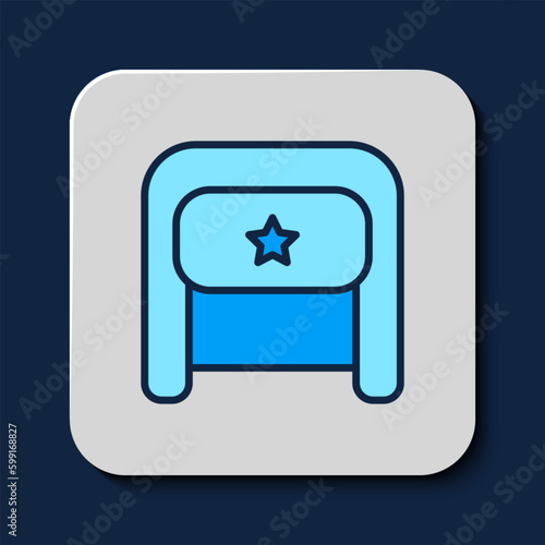 Filled outline Ushanka icon isolated on blue background. Russian fur winter hat ushanka with star. Soviet Union uniform of KGB and NKVD. Vector