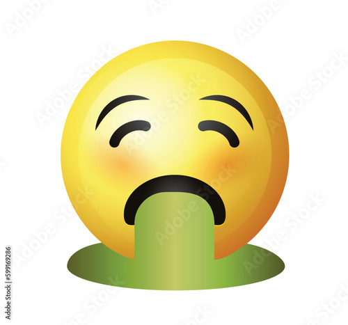 Yellow face emoji with bright-green vomit, represents physical illness or disgust. Popular chat elements. Puke emoticon.