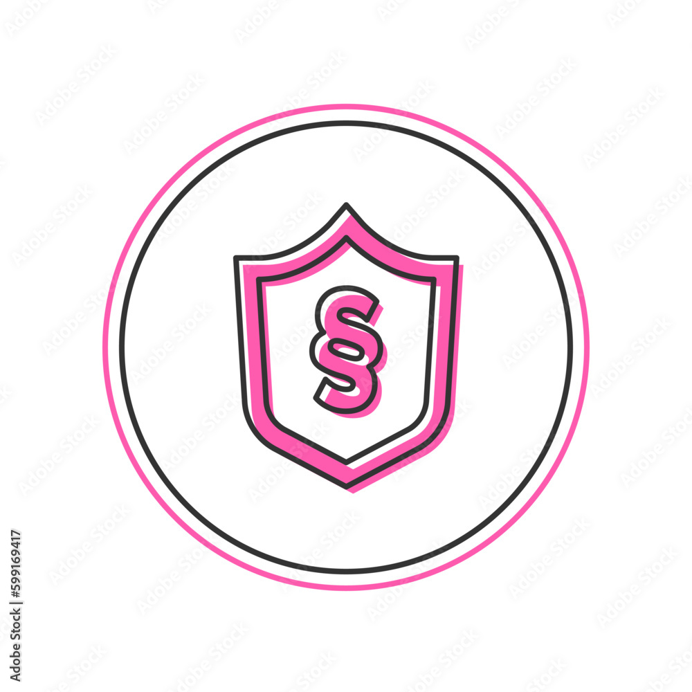 Filled outline Justice law in shield icon isolated on white background. Vector Filled outline Justice law in shield icon isolated on white background. Vector