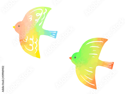 童話の世界のようなメルヘンな飛ぶ鳥のイラスト