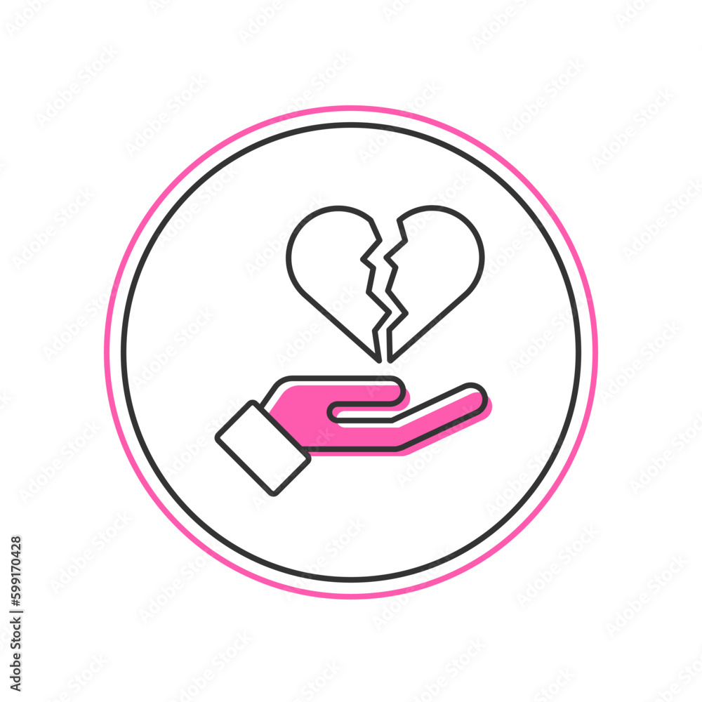 Filled outline Broken heart or divorce icon isolated on white background. Love symbol. Valentines day. Vector Filled outline Broken heart or divorce icon isolated on white background. Love symbol. Valentines day. Vector