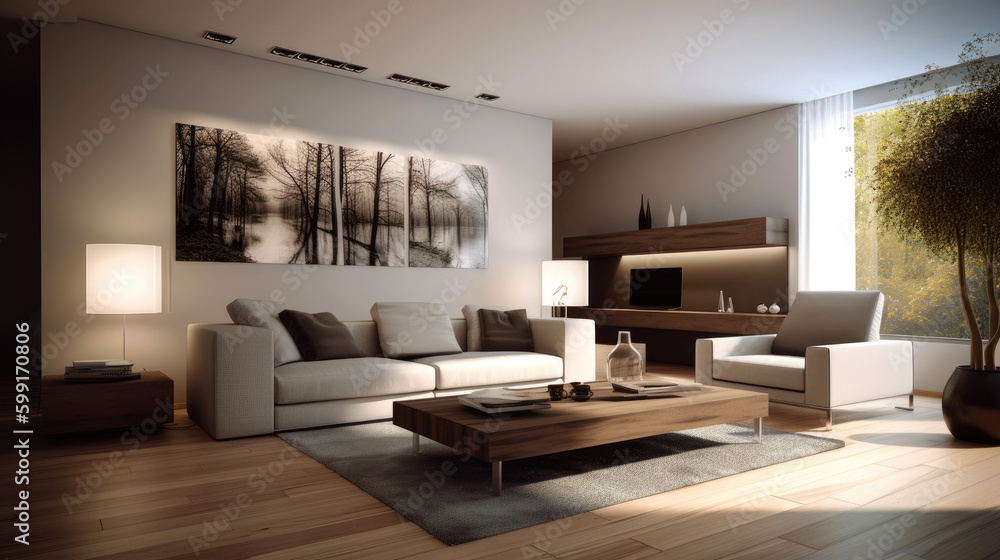 Modern minimalistic living room design. Generative AI Modern minimalistic living room design. Generative AI