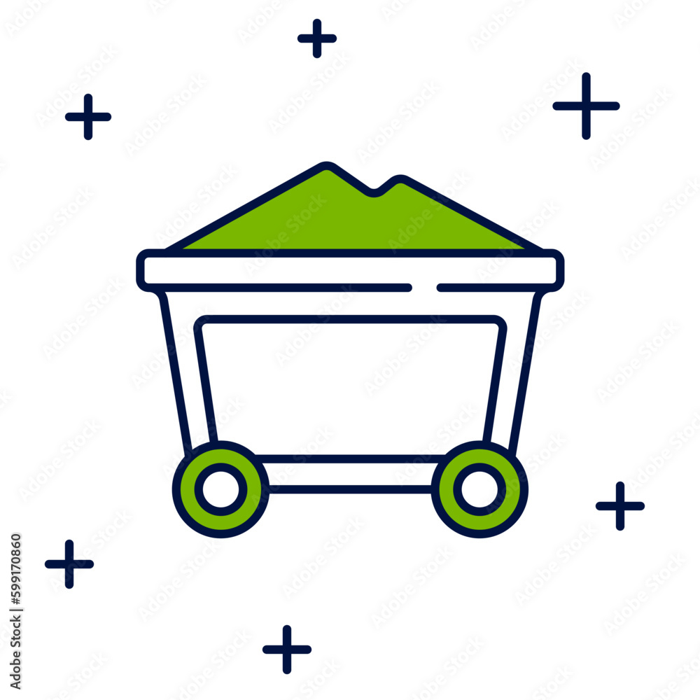 Filled outline Mine coal trolley icon isolated on white background. Vector Filled outline Mine coal trolley icon isolated on white background. Vector